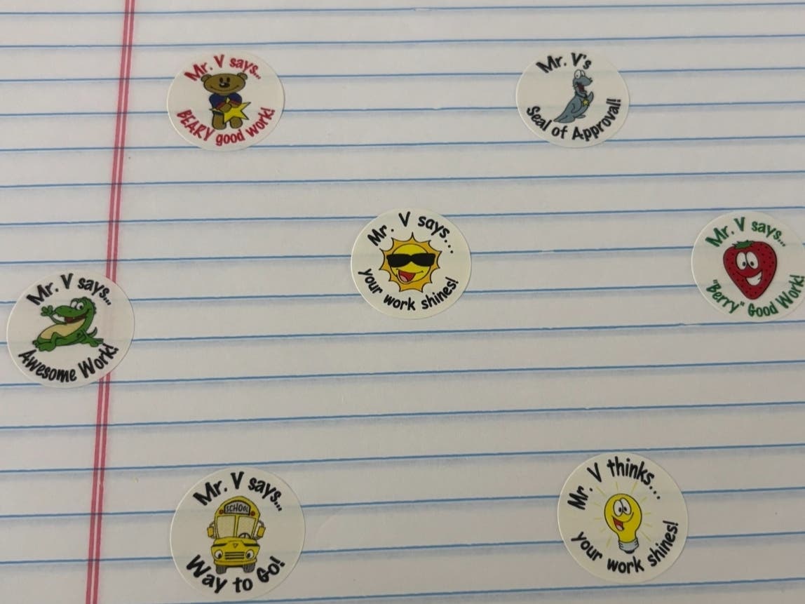 David Venetucci, a retired York High School teacher, used stickers to motivate his students. 