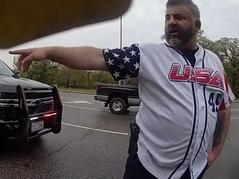 Daniel Miller, a Forest Park police lieutenant, appears in this screenshot of a North Riverside police video after he pulled over a woman at gunpoint.
