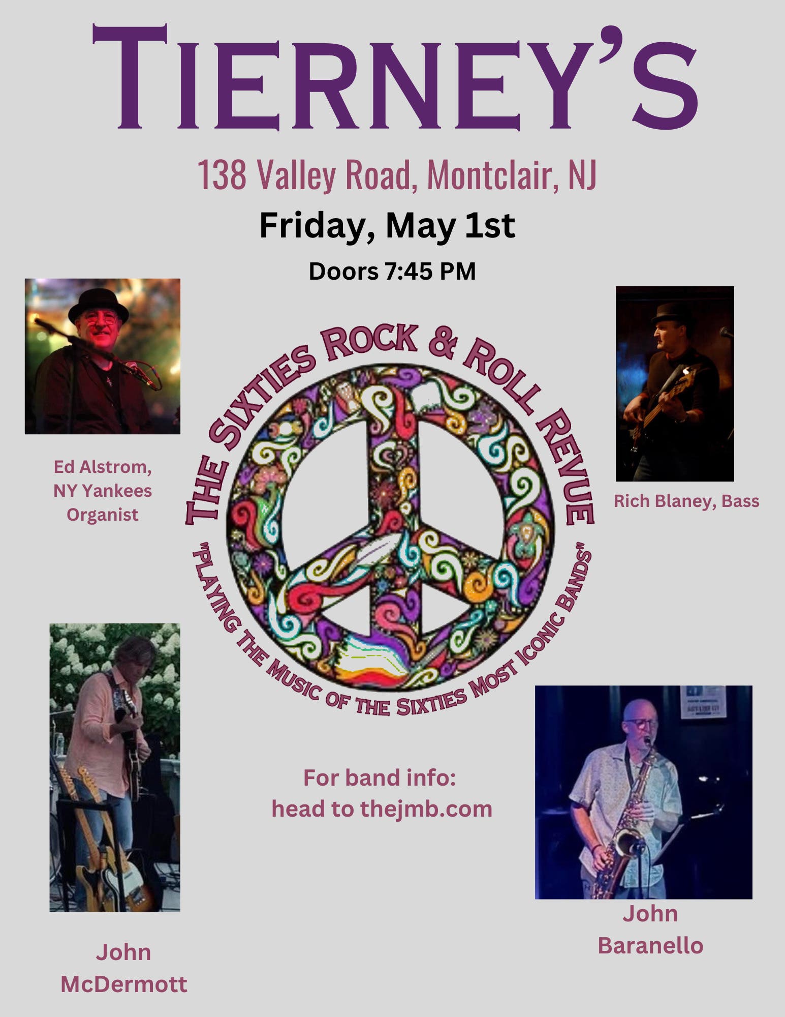 The Sixties Rock & Roll Revue at Tierney's in Montclair, NJ!