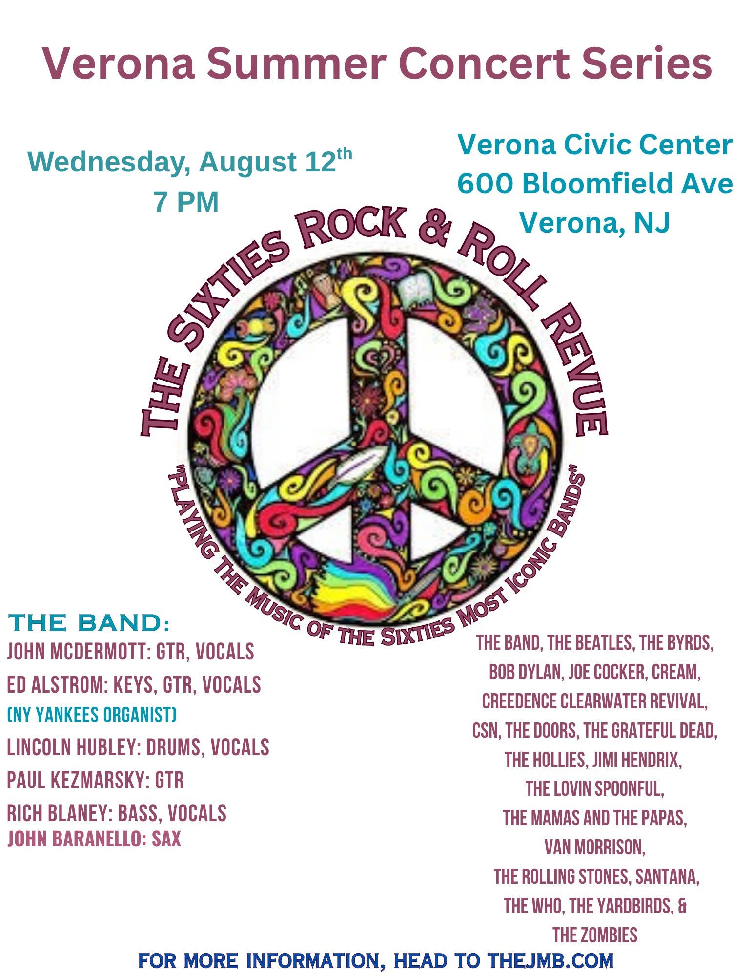 The Verona Summer Concert Series with The Sixties Rock & Roll Revue!