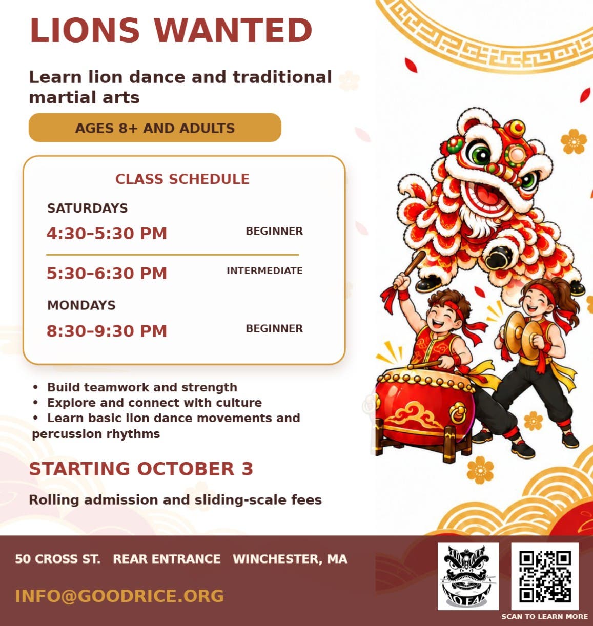 Lion Dance & Traditional Martial Classes now enrolling