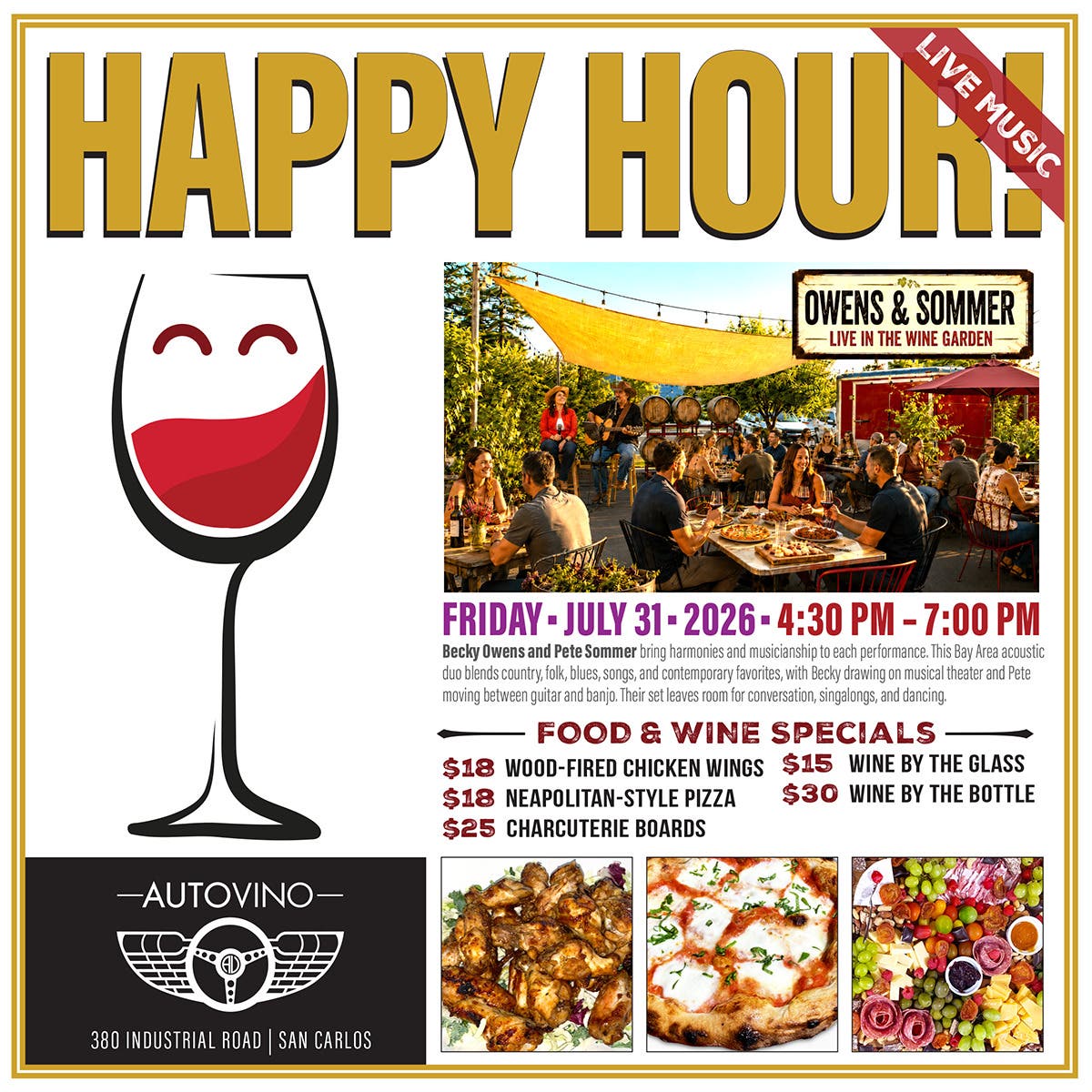 Auto Vino Friday Happy Hour: Live Music with Owens & Sommer