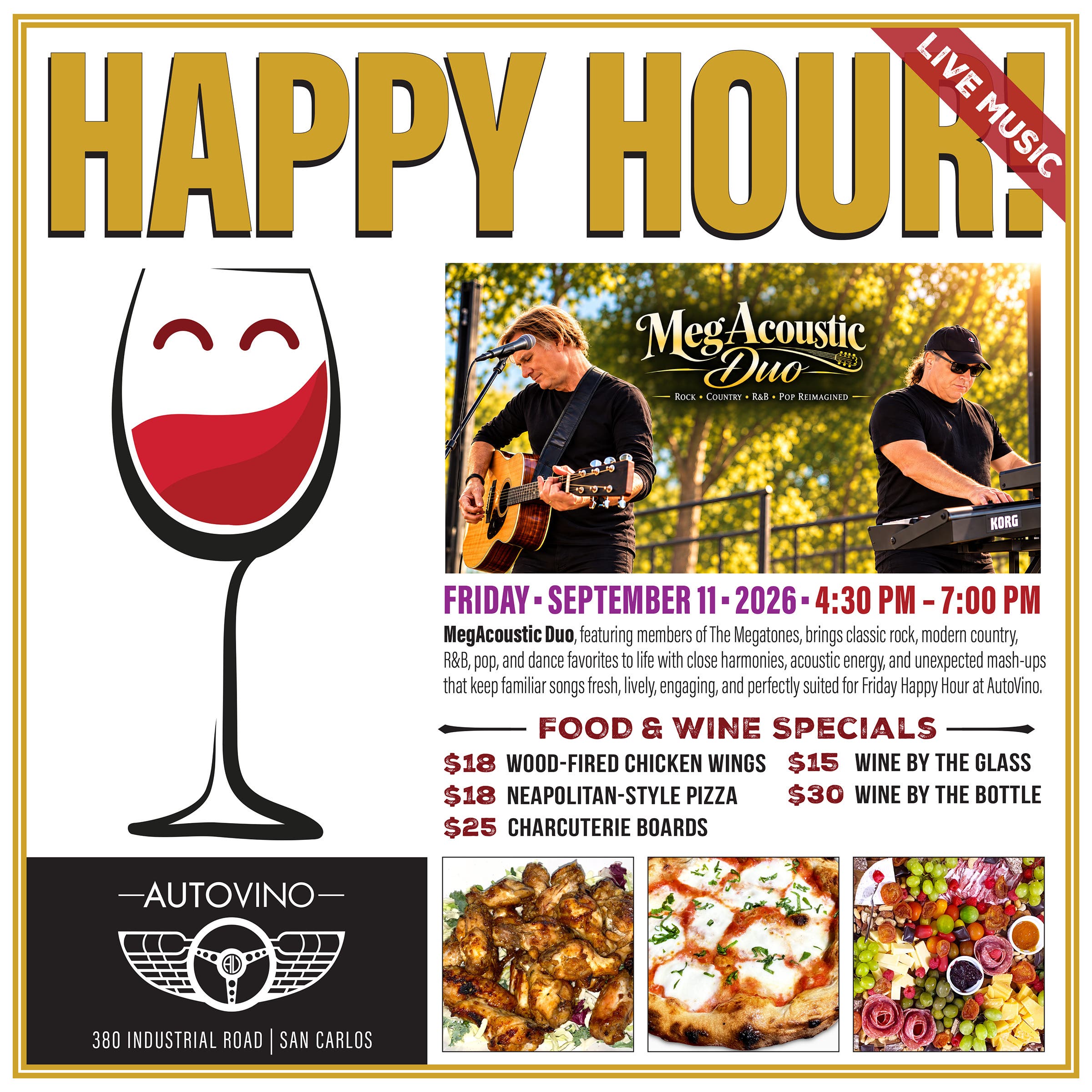 Friday Happy Hour: Familiar Songs. Unexpected Mash-Ups. MegAcoustic Duo.
