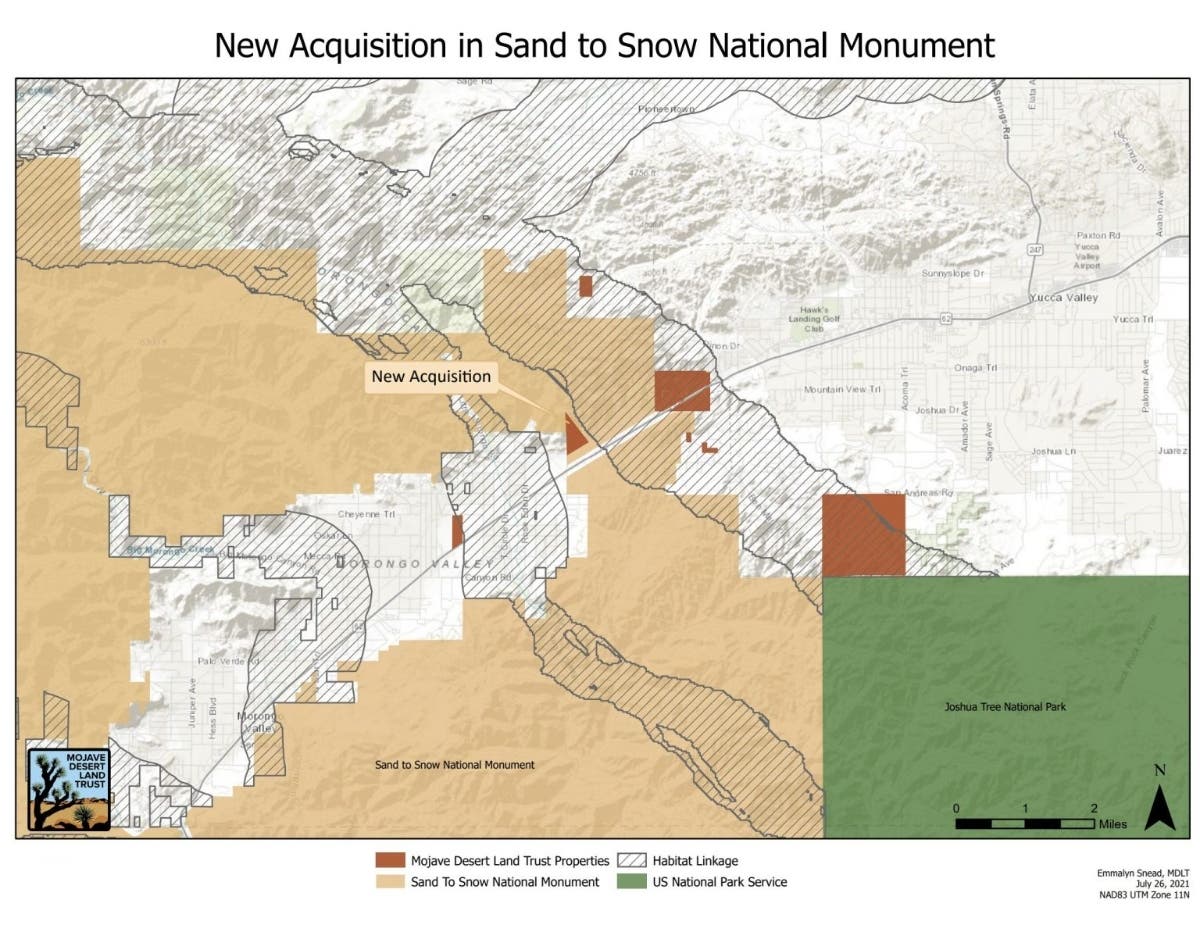 A map showing the spot of the new land acquisition.