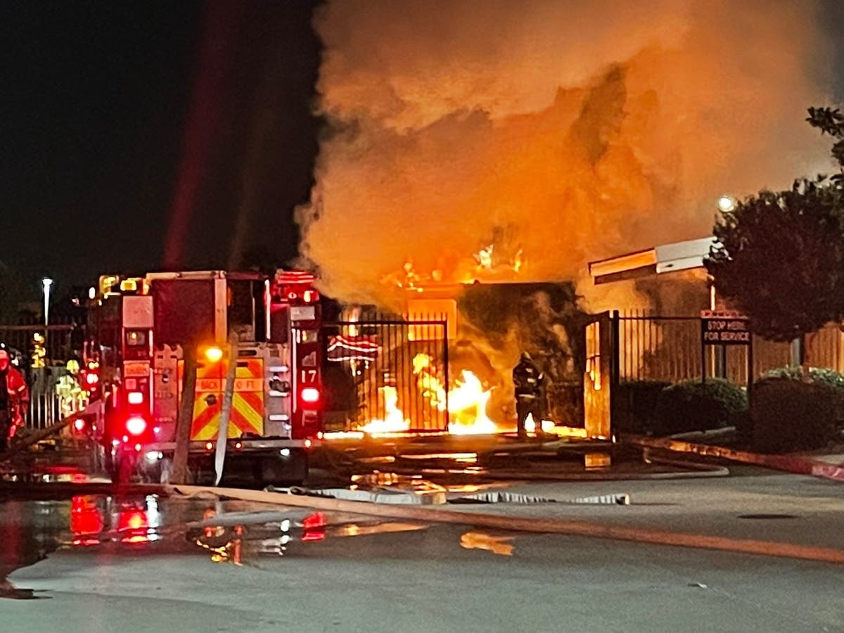 Firefighters arrived to an industrial area in Jurupa Valley, near the 15 and 60 Freeways, shortly before midnight to find the bus fully aflame.