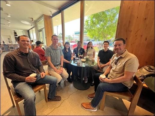 CSUSB Palm Desert student interns enjoy coffee and conversation with city of Palm Desert officials at Desert Kid Coffee in Palm Desert. 