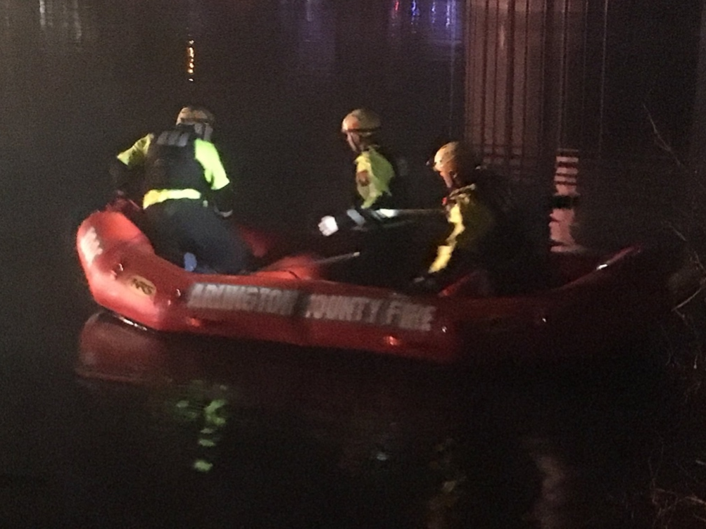 Arlington County's water rescue team retrieved a man clinging to a power pole in Four Mile Run creek early this morning.