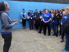 Mary Beth Bruggerman, president of The Mission Continues, fires up the 80 volunteers who came out Thursday to work at Calvary Women’s Services' Anacostia home.