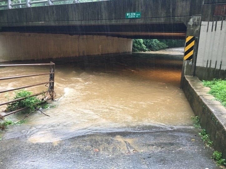 The Washington & Old Dominion Trail in Arlington was flooded underneath Wilson Blvd. overpass last week due to Tropical Storm Isaias.