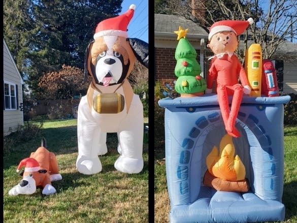 Michelle Fettig and her family have decorated their lawn with many large holiday inflatables.