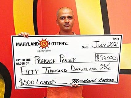 ​Prakash Pandey, who immigrated legally to the U.S. recently, won $50,000 in the Maryland Lottery's $500 Loaded scratch-off game.