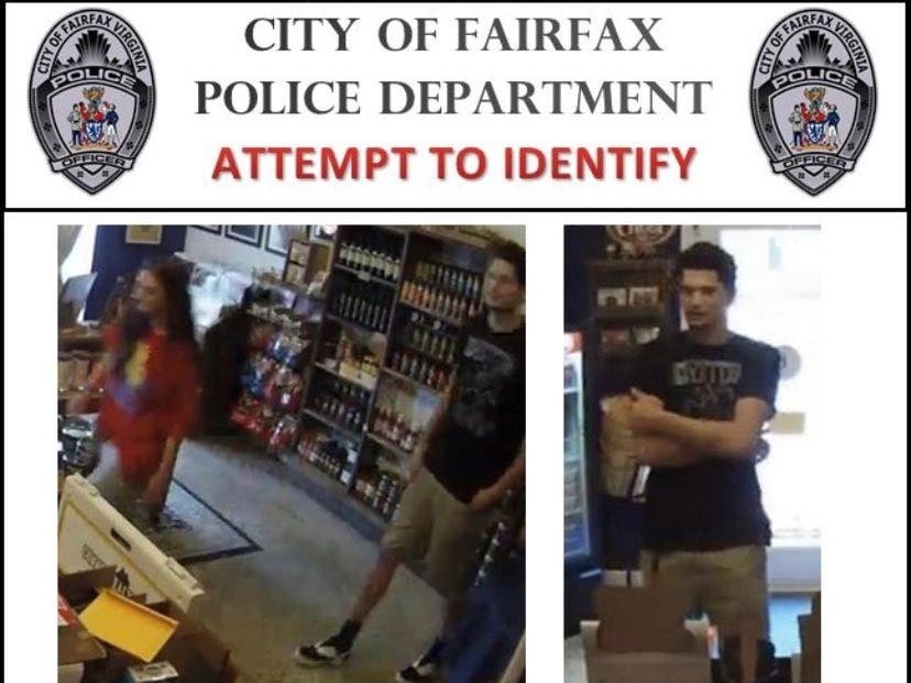 City of Fairfax Police are looking for a man and a woman, both in their 20s, in connection with the theft of a pot leaf bracelet from an Old Town business.
