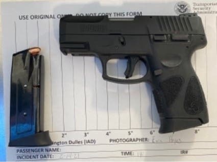 TSA officers at Washington Dulles International Airport in Virginia detected this gun and ammunition clip when they were processing a passenger at a security checkpoint.