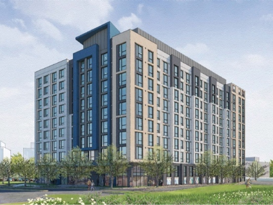 This rendering released in January shows the initial concept of the 175-unit Dominion Square West project in Tysons.