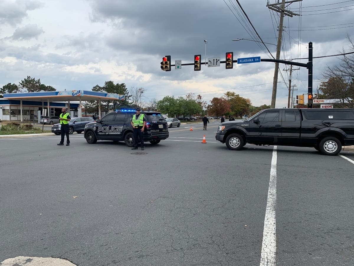 Herndon Police closed off a section of eastbound Elden Street Monday afternoon to allow the accident reconstruction team to investigate the cause of a crash that injured two pedestrians.