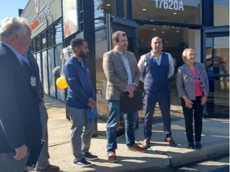 Ken Reichard; Romy Nunez of Foresight Insurance; Eric Ashmont of New York Life Insurance; Omar Elrahimy, owner of Optimum Interiors; and Marilyn Balcombe, CEO of the Gaithersburg Germantown Chamber of Commerce.