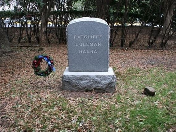 The Ratcliffe-Coleman-Hanna grave marker in front of the Marriott hotel at Worldgate.