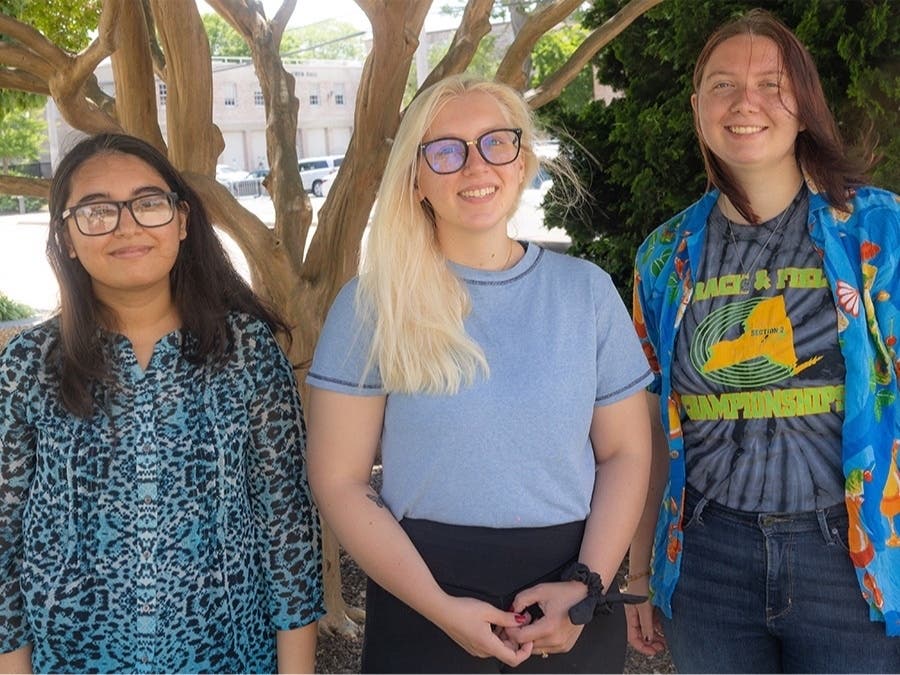 Hofstra University's 2022 Lister Fellowship recipients are, from left, Syed Bukhari '22 from Cedarhurst, New York; Ella Pickell '24 from Rockville, Maryland; and Alexandra Jerreld '23 of Scotia, New York
