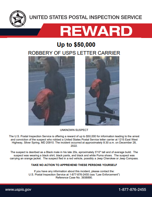 $50K Reward Offered In Robbery Of USPS Letter Carrier In Silver Spring ...