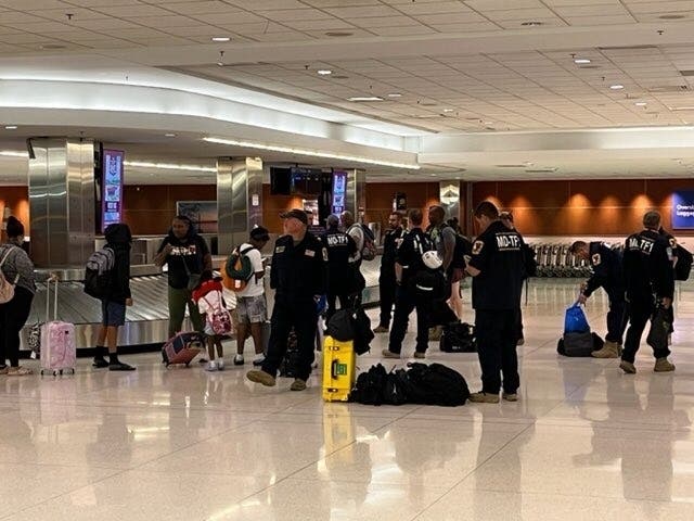 Members of Maryland Task Force 1 returned to Baltimore/Washington International Thurgood Marshall Airport early Tuesday morning after helping with the rescue effort following the Maui wildfires.