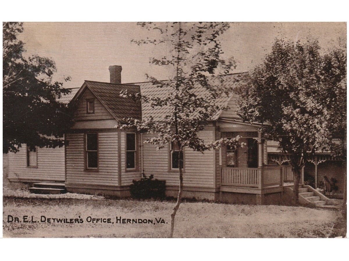 A 1912 postcard of Dr. Edwin L. Detwiler’s office on Pine St. in Herndon.
