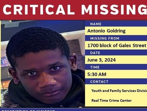 Antonio Goldring, 15, was last seen around 5:30 a.m., on June 3, in the 1700 block of Gales Street, Northeast in Washington, D.C.