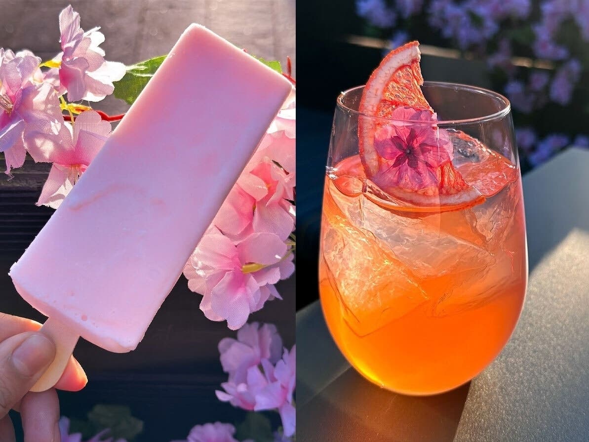 Enjoy a Sakura Paleta Cherry Blossom cream Mexica popsicle or a Cielo Saku cocktail at Taqueria Xochi in Arlington.
