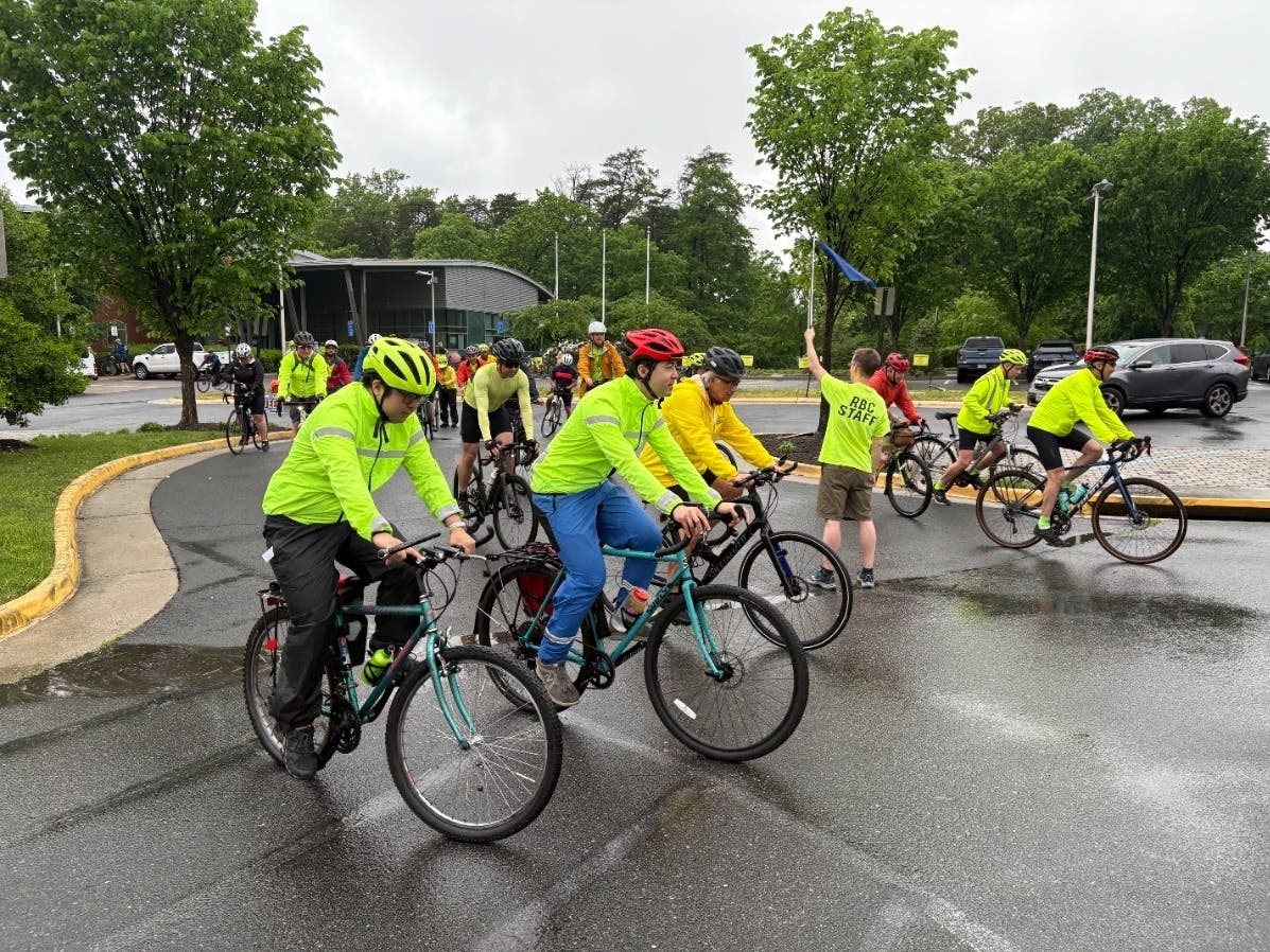 Riders head out during last year's Tour de Hunter Mill bike ride, which started in the rain at the North County Governmental Center in Reston. The 2026 race will begin and end at Meadowlark Botanical Gardens in Vienna.