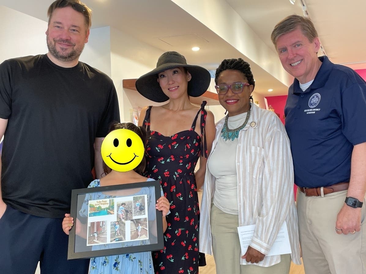 Elianna Malesic, 5, was recognized as a 2026 Good Neighbor Awards recipient for picking up litter every week around Lake Anne Plaza and in nearby woods.