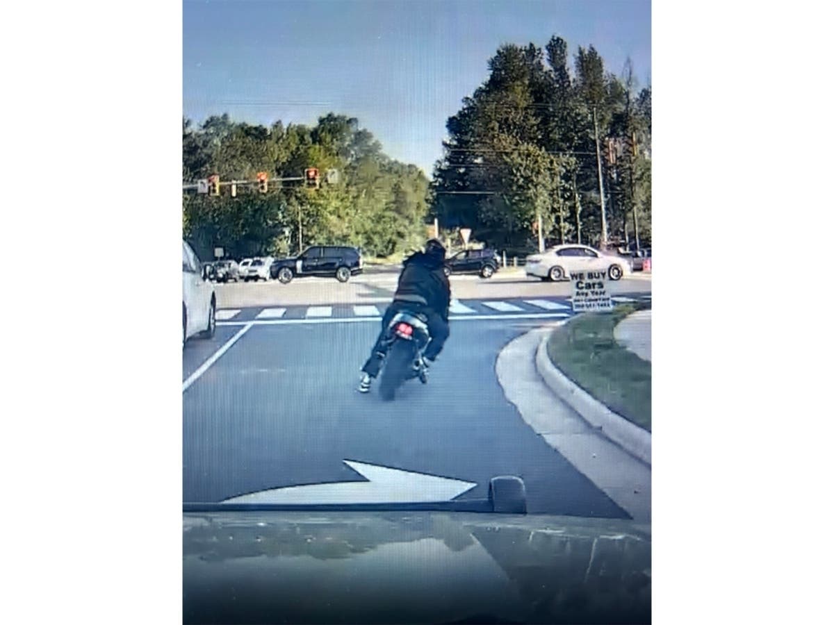 Virginia State Police released this photo of the motorcycle that they say fled a traffic stop on Thursday evening. They described it as a black sports bike with a rounded front and tail end and two red round circular brake lights.