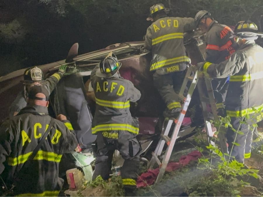 Arlington fire and EMS crews rescued a driver near the 14th St Bridge Tuesday; the victim sustained non-life-threatening injuries.