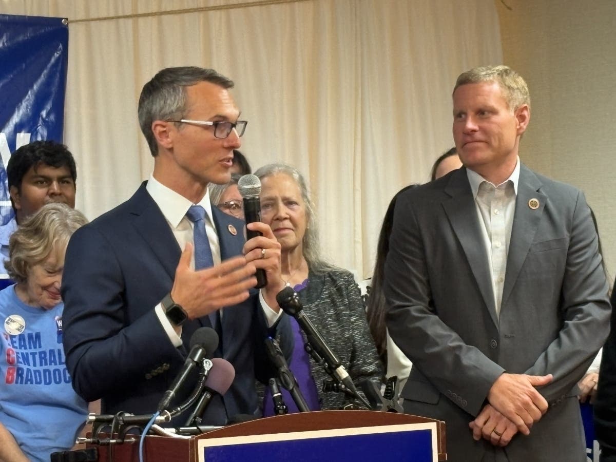 U.S. Rep. James Walkinshaw (D-11th) speaks after winning the Sep.9, 2025 special election in Virginia's 11th Congressional District.