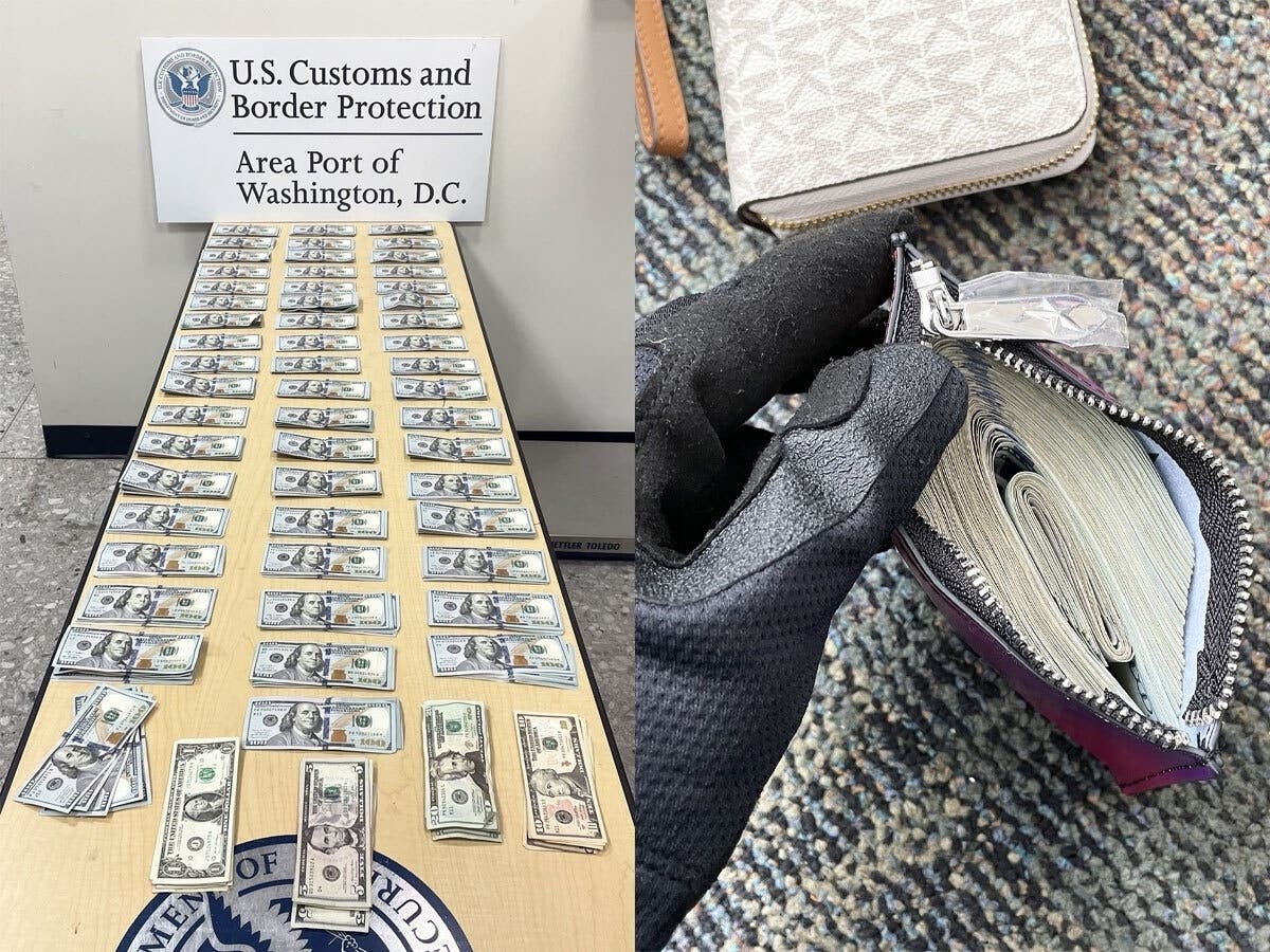 CBP said officers seized $99,443 in unreported currency from two groups of travelers at Washington Dulles International Airport in Virginia.