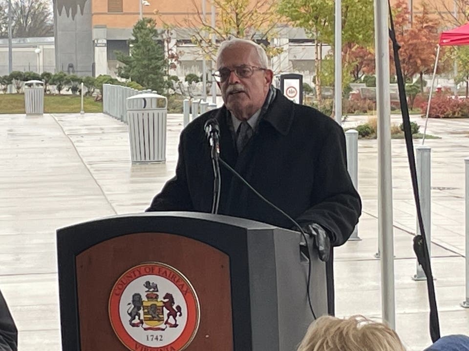 Former U.S. Rep. Gerry Connolly (D-Fairfax) speaks outside the Innovation Station in McNair, Virginia during a November 2022 ceremony marking the opening of Metro's Silver Line. extension.
