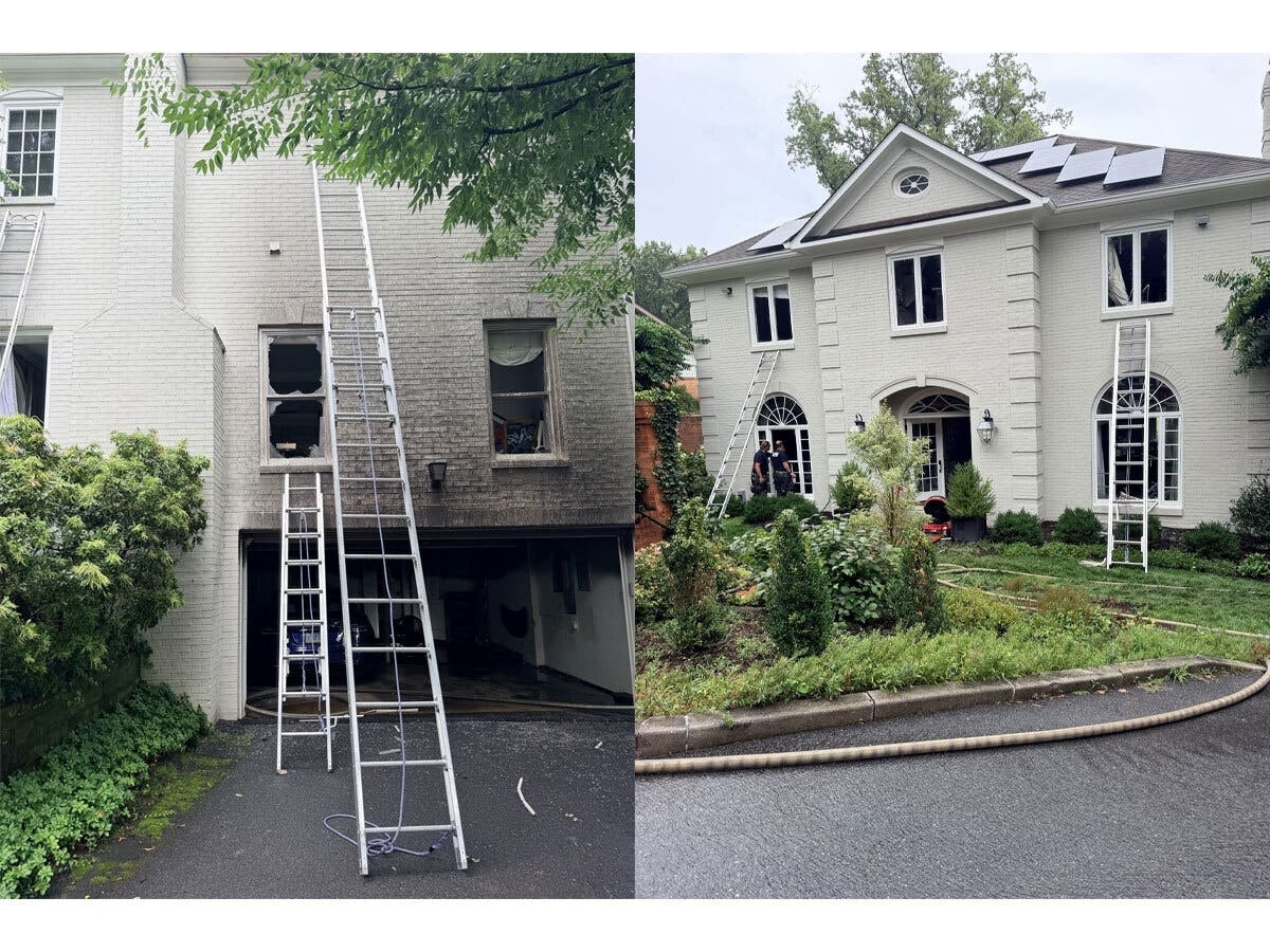 An Arlington firefighter suffered non-life-threatening injuries after a mayday was declared during a Sunday afternoon house fire in the 4400 block of 33rd Road North.