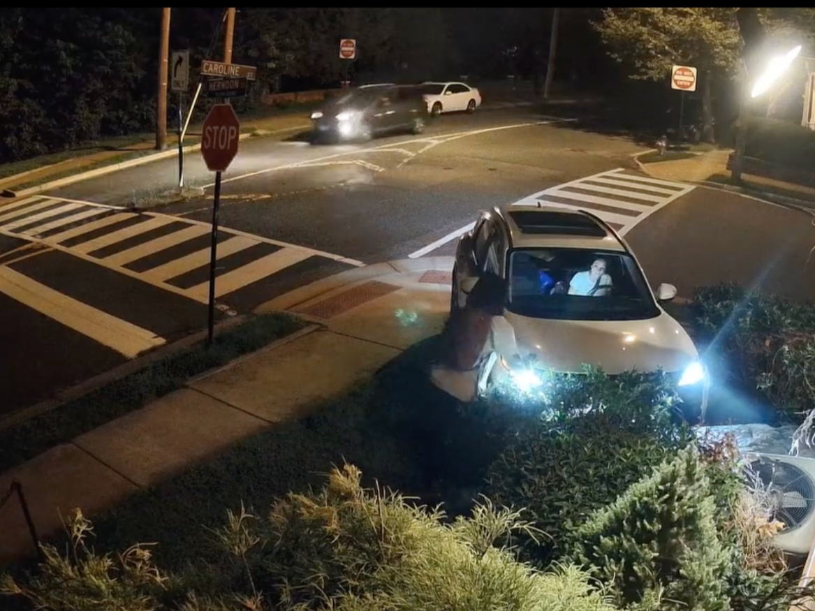 Police released this image of three people sought after a vehicle damaged a building’s AC unit on Caroline Street.