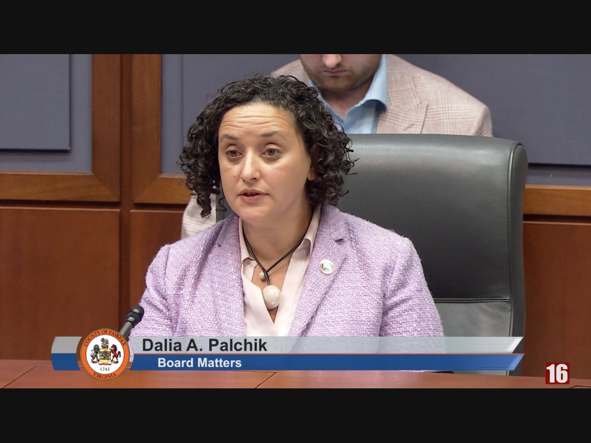 Supervisor Dalia Palchik (D-Providence) introduced a board matter authorizing a concurrent site plan review for a Merrifield redevelopment proposing as many as 1,900 homes near the Dunn Loring-Merrifield Metro station.