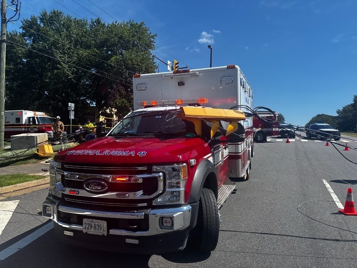 A crash and fallen utility pole closed Baron Cameron Avenue at Bracknell Drive in Reston, officials said.