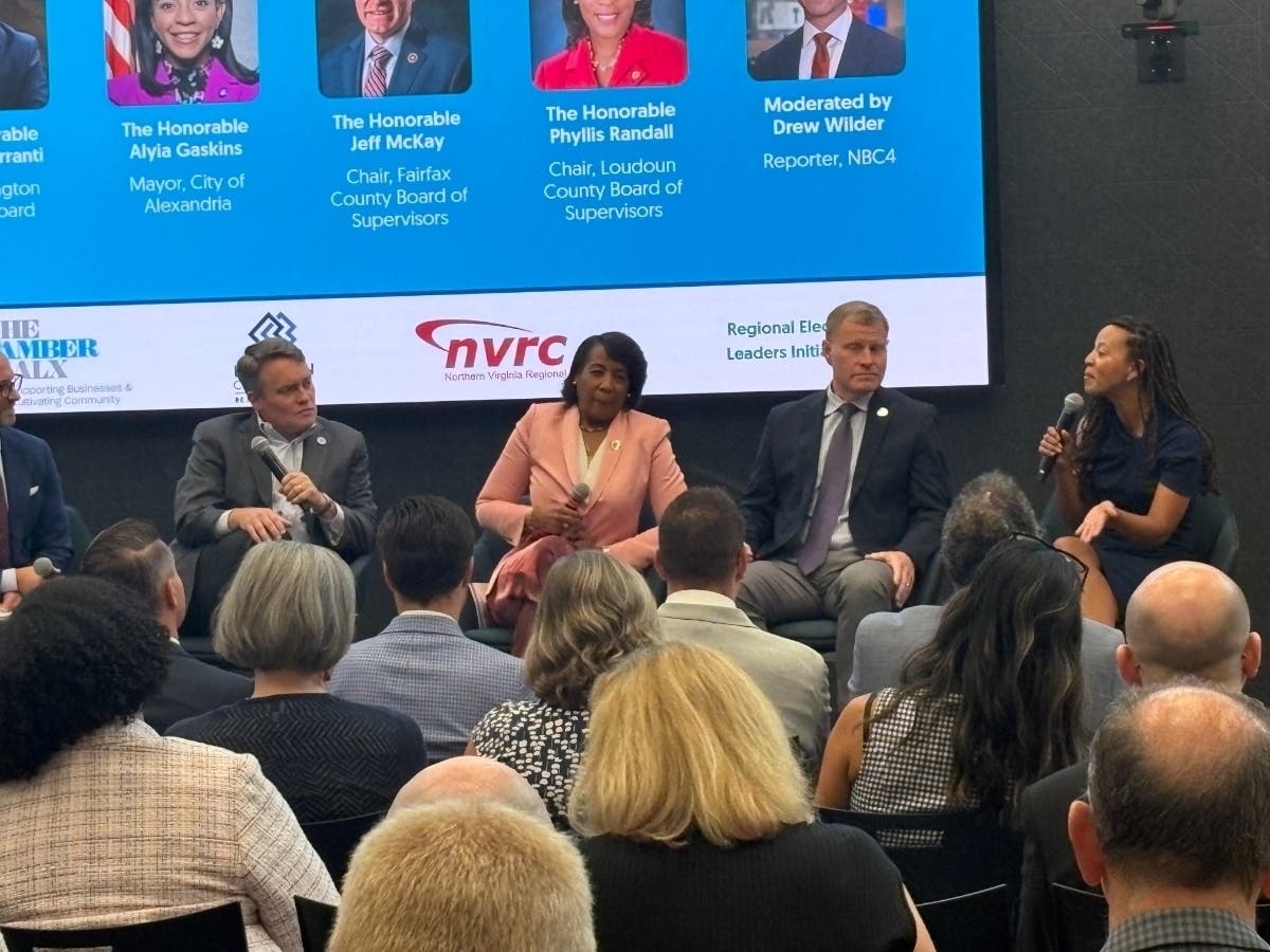 Arlington County Board Chair Matt de Ferranti, Loudoun County Board of Supervisors Chair Phyllis Randall, Fairfax County Board of Supervisors Chair Jeff McKay and Alexandria Mayor Alyia Gaskins participated in Wednesday's summit in Arlington.
