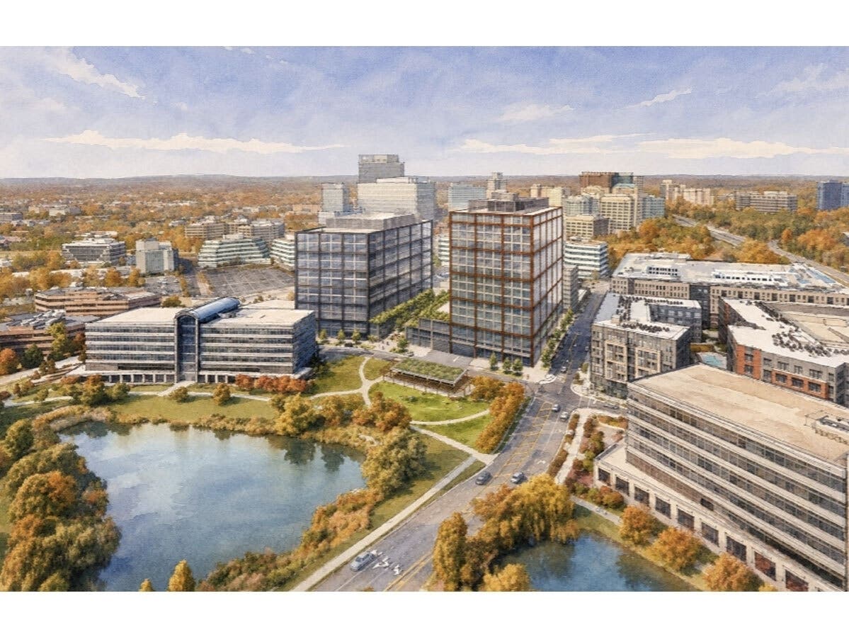 Halley Rise proposes rearranging office, housing, retail and parks across four undeveloped blocks near Reston Town Center Metro.