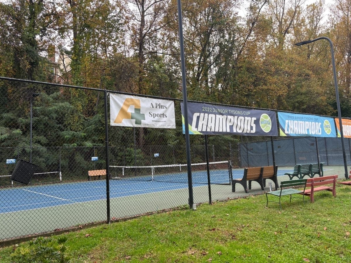 Fairfax City homeowners from the Pickett's Reserve neighborhood off of Pickett Road complained about the noise at the Mantua Swim & Tennis Club, which is mostly located in the county. Homes on Preservation Drive can be seen through the trees.
