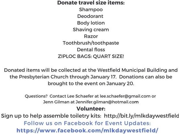 Volunteers can donate toiletries to Summit's homeless population through Jan. 17, or drop them off at the event on MLK Day, Jan. 20, in which they can help build kits.