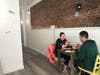 Exposed brick at the gourmet donut shop in Jersey City.