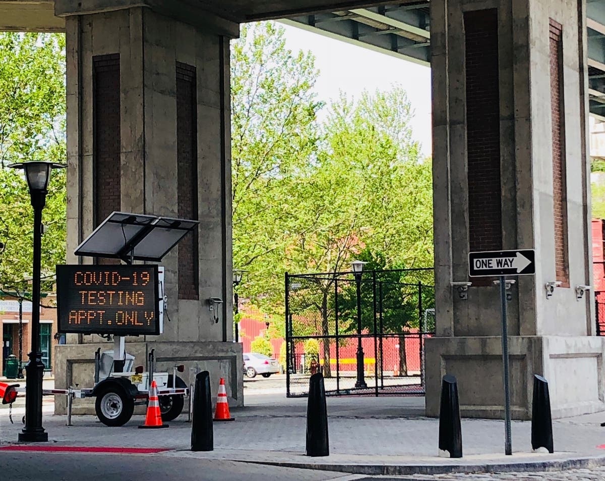 A sign for coronavirus testing in northern New Jersey.