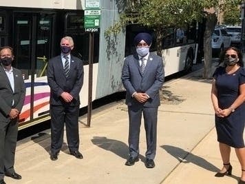 Mayor Ravi Bhalla, at an NJ Transit press conference in Hoboken on Tuesday.