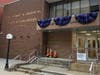 Bunting outside of Hoboken Police Headquarters.