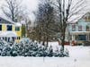 Houses along the Morris & Essex NJ Transit Line after a snowstorm in 2019.
