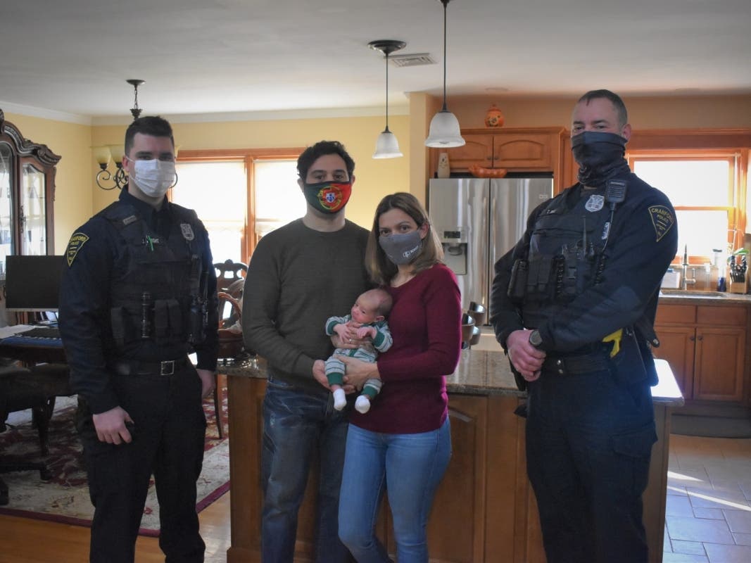 Little Lucas is one lucky baby! Patrolmen Thomas Bell and James Knight arrived at the Cranford home of parents Norberto and Gina Chaves when Gina went into labor. Bell removed the umbilical cord from Lucas' neck. 