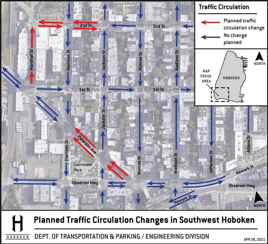 Construction will begin Tuesday on traffic circulation upgrades planned for Second Street, Paterson Avenue, and Marshall Street.
