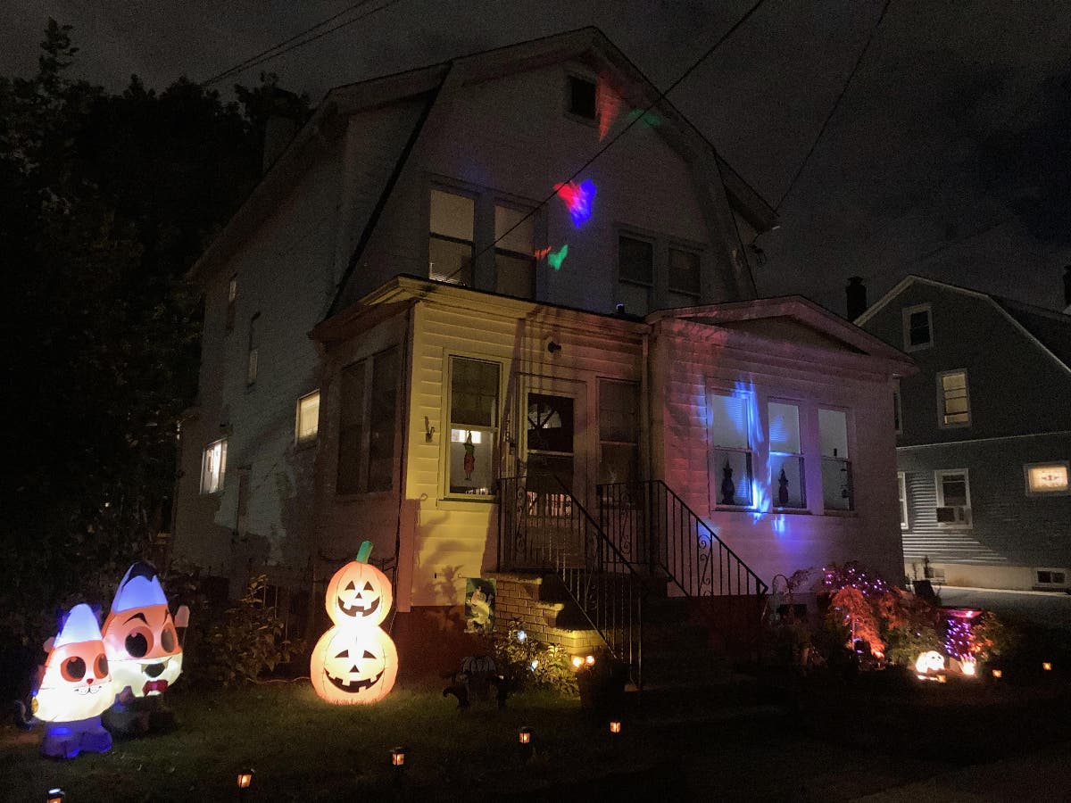 Enjoy the perky and spooky decor, and the teal pumpkin that says food allergy kids can get non-edible treats for food-allergy kids and others.